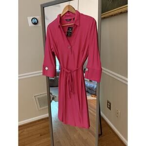 Mlle Gabrielle Women's Shirt Dress Size M Button Front 3/4 sleeve 39” Long